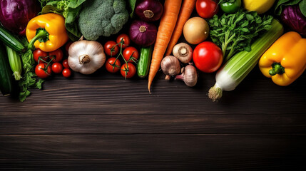Vegetables on wooden table with copy space. AI