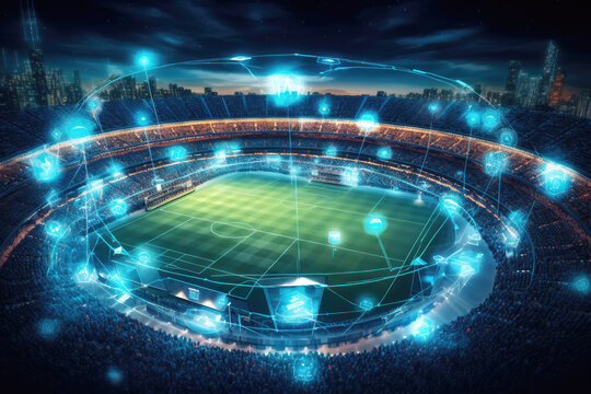 Football stadium. 5G in the sports industry. Generative AI