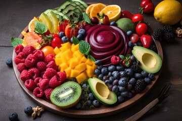 plate of colorful fruits and vegetables, a visual reminder of the many immune-boosting foods, created with generative ai