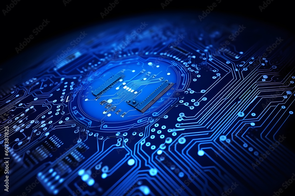 Poster high tech electronic circuit board background. neural network ai generated art generative ai