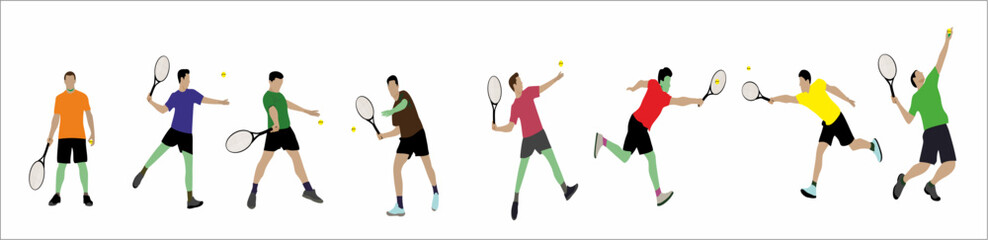 Obraz na płótnie Canvas A set of men tennis players on white background. Vector illustration