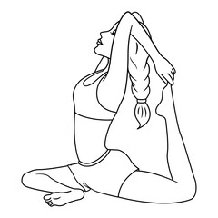 Young Woman Doing Yoga Exercise for Coloring Book. Vector Illustration of a Girl Doing Fitness. Healthy lifestyle