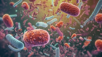 Faecalibacterium prausnitzii bacteria illustration which is one of the most abundant bacterial species found in the human gut.Generative AI - obrazy, fototapety, plakaty