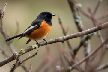 Naklejka premium male redstart perched on branch, looking out over the landscape, created with generative ai
