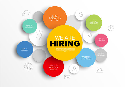 We are hiring minimalistic flyer template with circles containing position names