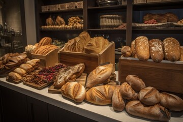 selection of artisan breads, with different shapes and flavors for every taste, created with generative ai