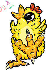 A Cute Singing and Dancing Yellow Chick Hen Cartoon Illustration for Easter or As a Mascot