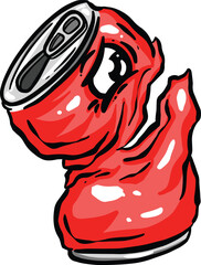 Crushed Soda Cola Steel Can Cartoon Illustration in Vector Used to Recycle or as Rubbish Thrown Away