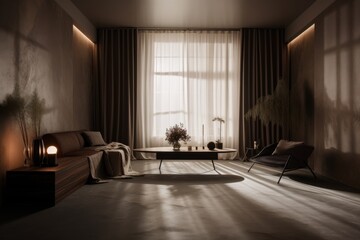 a dramatic lighting scheme with dramatic shadows in a minimalist room, created with generative ai