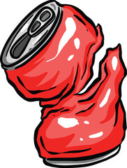 Crushed Soda Cola Steel Can Cartoon Illustration in Vector Used to Recycle or as Rubbish Thrown Away