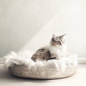 sweet soft cat in the cat bed