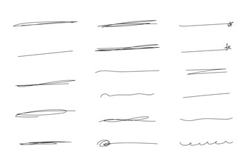 A set of hand drawn underline and border, squiggle and scribble lines