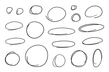 A set of hand drawn circle doodles, squiggle and swirl lines, png transparent background