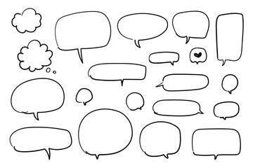 A set of hand drawn speech bubbles and text balloon, png transparent background