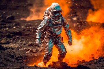 Fototapeta premium Fireman on a burning ground. AI generative