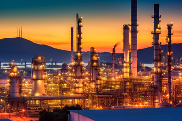Obraz na płótnie Canvas Petrochemical plant at twilight.AI generated.