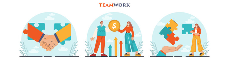 Business teamwork concept set. Idea of partnership and cooperation