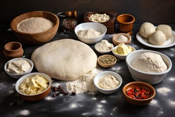 Obraz na płótnie Canvas display of variety of pizza dough in different shapes and sizes, ready to be topped with a variety of ingredients, created with generative ai