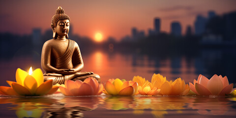 happy buddha purnima religious background for meditation - obrazy, fototapety, plakaty