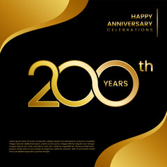 200th year anniversary design template with gold color, vector template illustration
