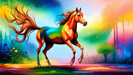 Obraz na płótnie Canvas Horse Splatter Watercolor Art Painting