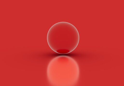 red sphere isolated on red infinite Reflective Mirrored Floor minimalist background 3D computer generated image