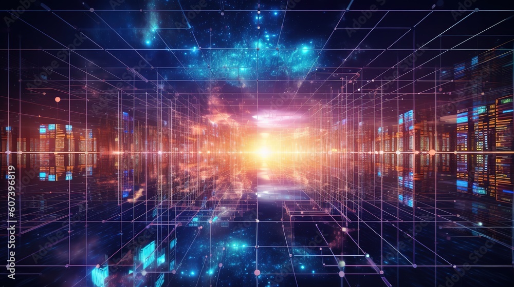 Poster Data exchange, digital technologies, artificial intelligence, business analytics, big data management and Internet connection.Generative AI