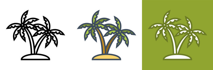 Palm Tree Icon, an icon representing a palm tree, symbolizing tropical vibes, relaxation, and exotic destinations.