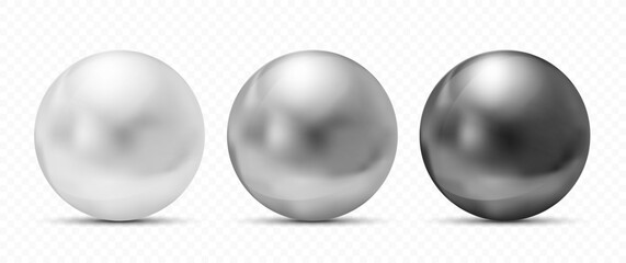 Collection of metallic chrome balls. Templates isolated on transparent background. vector mockup