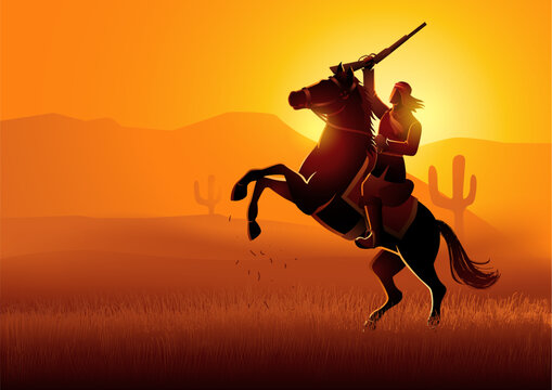 Vector illustration of Geronimo on horseback