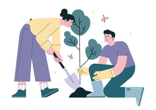 Gardening and planting. Character taking care of plants. Organic