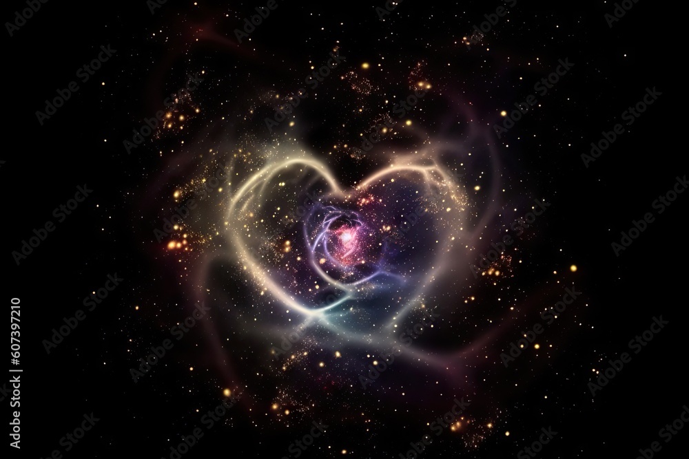 Poster heart-shaped nebula with star in the center, surrounded by swirls and patterns, created with generat