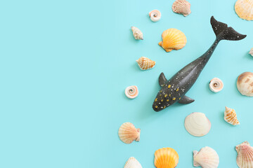 nautical concept seashells over blue background