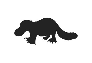 Black silhouette of platypus, vector illustration isolated on white background.