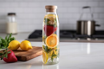 glass water bottle, filled with refreshing fruit-infused water for easy and healthy hydration, created with generative ai