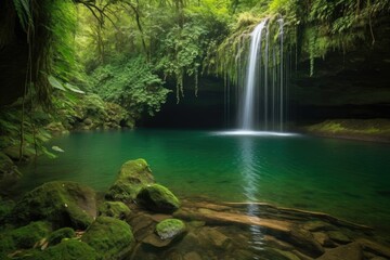 Fototapeta premium majestic waterfall cascading into a tranquil pool of water, created with generative ai