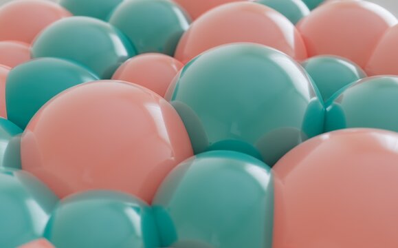 pastel colorful multiple sphere abstract background close-up 3D computer generated image