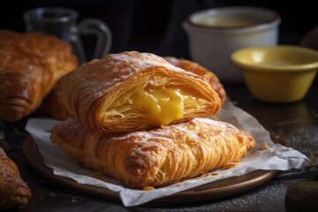 delectable turnover filled with sweet custard and topped with crunchy, golden pastry crust, created with generative ai