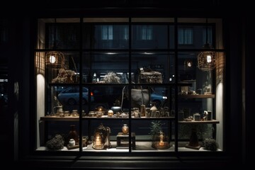 a store window with a display of product and dramatic lighting, created with generative ai