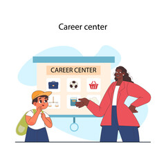 Career guidance for children. Career center specialist helping a kid
