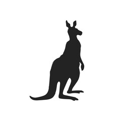 Black silhouette of kangaroo Australian animal flat style, vector illustration