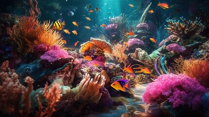 Fototapeta na wymiar a group of fish swimming in a coral reef. Generative AI Art.