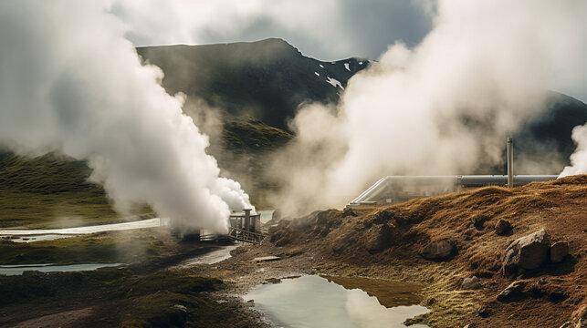 Geothermal electric energy with landscape mountatin Generative AI