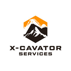 Excavator heavy equipment logo vector template 