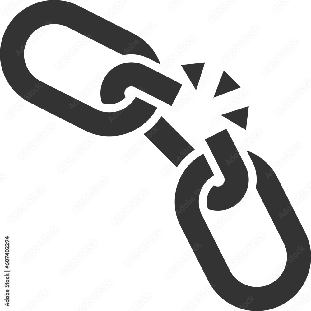 Poster broken chain link icon vector. concept demage connection or join in business. disconnect symbol isol