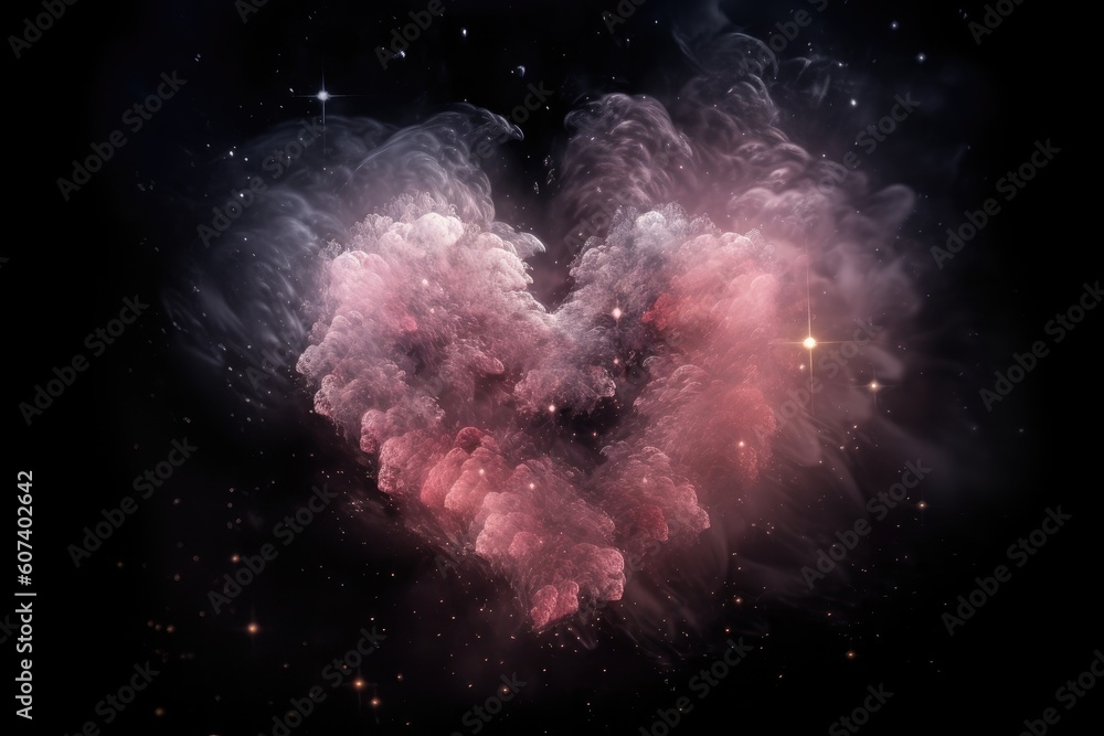 Canvas Prints heart-shaped nebula with shooting stars and twinkling stars, created with generative ai