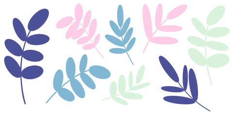 Set with abstract leaves on a white background.