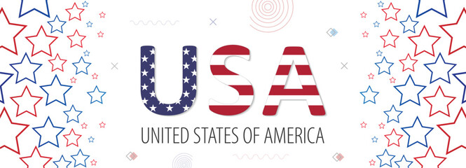 United States of America nation flag color combination, USA patriot cover banner, suitable for national celebrations and festivals, blue and red geometric star abstract background design