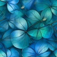 Obraz na płótnie Canvas Translucent blues and greens. Tileable wallpaper, repeating seamless texture, pattern, crystal dragonfly wings, macro photography, ray tracing, unreal engine, delicate, eligant, subtle