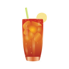 A glass of iced tea with lemon and straw. Vector illustration.